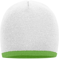 Beanie with Contrasting Border - White/lime green