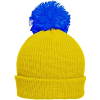 Pompon Hat with Brim - Yellow/azur