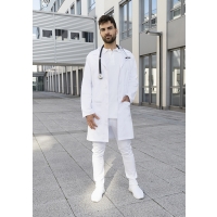 Men´s medical and lab coat Basic with lapel collar - White