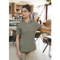 Short-Sleeve Ladies' Chef Jacket Green-Generation, from Sustainable Material, 72% GRS Certified Recycled Polyester / 28% Conventional Cotton - Sage