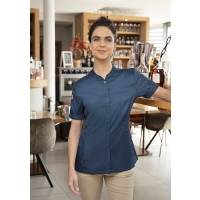 Short-Sleeve Ladies' Chef Jacket Green-Generation, from Sustainable Material, 72% GRS Certified Recycled Polyester / 28% Conventional Cotton - Steel blue