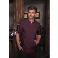 Short-Sleeve Chef Jacket Green-Generation, from Sustainable Material, 72% GRS Certified Recycled Polyester / 28% Conventional Cotton - Aubergine