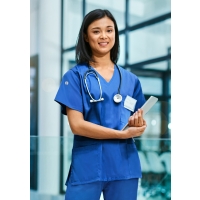 Short-Sleeve Ladies' Slip-on Tunic Essential, from Sustainable Material, 65% GRS Certified Recycled Polyester / 35% Conventional Cotton - Royal blue