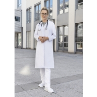 Ladies' Medical and Lab Coat Modern-Shape with Stand-Up Collar and Concealed Button Placket - White
