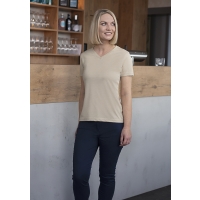 Ladies' Workwear T-Shirt Casual-Flair, from Sustainable Material, 51% GRS Certified Recycled Polyester / 46% Conventional Cotton / 3% Conventional Elastane - Sand